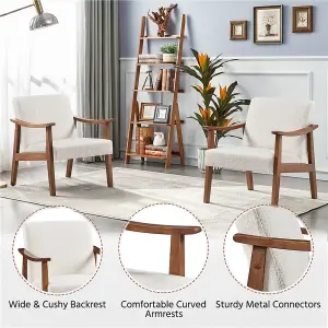 Yaheetech Ivory Upholstered Faux Leather Armchair with Wood Legs