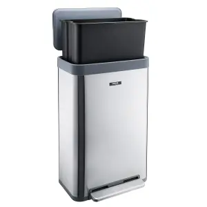 Kitchen Rubbish Waste Bin Recycling Wide Single Pedal 65L Silver