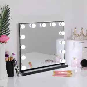 Black Hollywood Makeup Vanity Mirror with 13 LED Bulbs Dimmable 50cm (W) x 10cm (D) x 42cm (H)