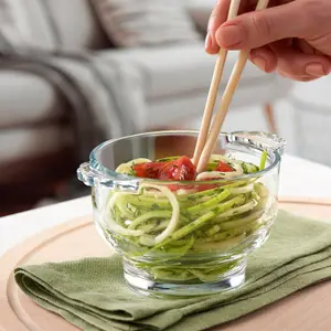 Queensway Home & Dining Height 8cm 410ml Set of 4 Small Clear Glass Soup Bowl with Handles Dishwasher Safe