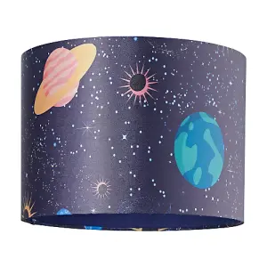 Colourful Universe Themed Lampshade in Navy Blue with Planets, Suns and Stars