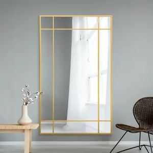 MirrorOutlet Fenestra - Gold Contemporary Wall and Leaner Mirror 71" X 43" (180 x 110CM)