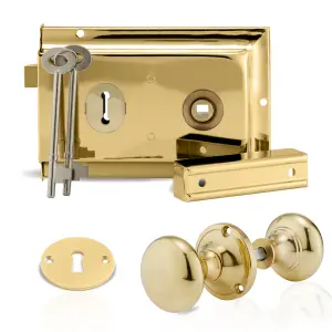 XFORT Premium Range Traditional Polished Brass Rim Lock Set with Rim Knob