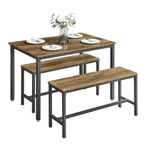 VASAGLE Dining Table with 2 Benches, 3 Piece Set, Honey Brown