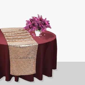 Neel Blue 11x108 Inch Shimmer Sequin Table Runner Glitter Fabric, Rose Gold