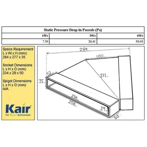 Kair 45 Degree Horizontal Elbow Bend 234mm x 29mm - 9 x 1 inch Rectangular Plastic Ducting Adaptor