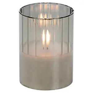 URBNLIVING 10cm Height LED Candle in Grey Pillar Glass Jar Realistic Flickering Table Decor Ornament