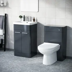 Nes Home Afern 500mm Vanity Basin Unit, WC Unit & Elso Back to Wall Toilet Anthracite