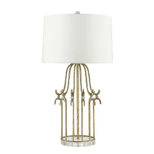 Table Lamp Steel Frame Crystal Accents Cream Shade Distressed Gold LED E27 100W