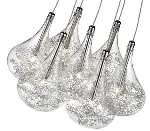 Luminosa Spring 7 Light Ceiling Pendant Chrome Glass Seven, G4 Bulb