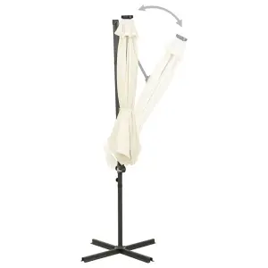 Berkfield Cantilever Umbrella with Pole and LED Lights Sand 300 cm