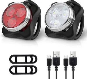 Ascher USB Rechargeable Bike Light Set, Super Bright Front Headlight And Rear LED Bicycle Light,650Mah Lithium Battery,4 Light Mode Options(2 USB