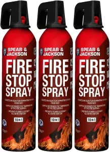 Spear and Jackson - 3 x 750g Fire Stop Spray - For Home, Kitchen, Car, Caravan, Camping - 10 in 1 fire extinguisher - Non-toxic