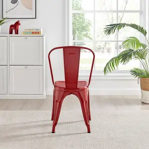 Furniturebox Set of 2 Red Colton Tolix Style Stackable Industrial Metal Dining Chair