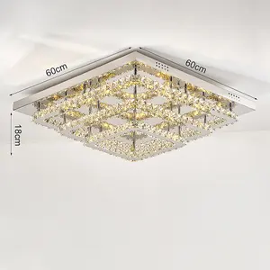 3 Lamp Square Layered Large Size Glamourous Crystal Chandeliers LED Ceiling Light 60cm Dimmable