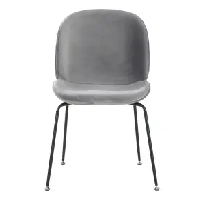 Luxurious Light Grey Velvet Dining Chair with Black Metal Legs