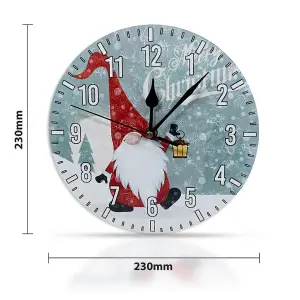 Christmas Gonk Quartz Wall Clock - Battery Powered Santa Clause Christmas Design Home Festive Xmas Decoration - 23cm Diameter