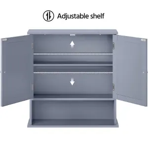 Yaheetech Grey Wall Mount Cabinet with Double Mirror Doors & Adjustable Shelf