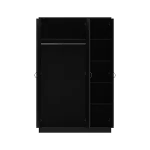 3 Door Triple Mirrored Wardrobe Black Gloss Scratch Resistant Bedroom Furniture