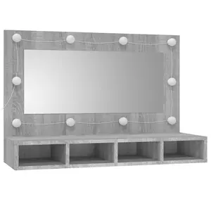 Berkfield Mirror Cabinet with LED Grey Sonoma 90x31.5x62 cm