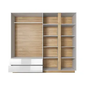 Arco Contemporary 4 Hinged Door Wardrobe 7 Shelves 2 Drawers 1 Rail White Gloss (H)2040mm (W)2200mm (D)540mm