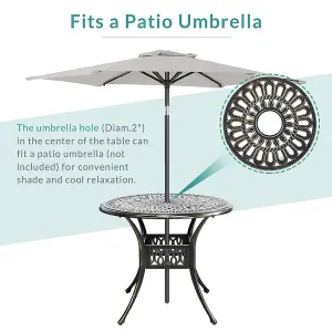 90cm Dia Cast Aluminum Outdoor Garden Patio Table with Central Umbrella Hole