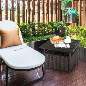 Costway Rattan Wicker Square Side Table Outdoor Garden Coffee Table w/ Umbrella Hole