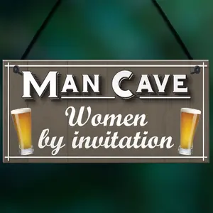 Man Cave Women Invitation Funny Door Home Bar Pub Hanging Plaque Husband Gift Sign