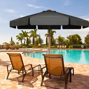 Costway 3m Garden Parasol Tilt Bar Market Table Umbrella with Valance and 8 Solid Ribs