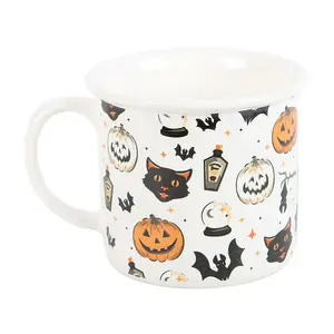 Something Different Spooky Cat And Pumpkin Mug White/Black/Orange (One Size)