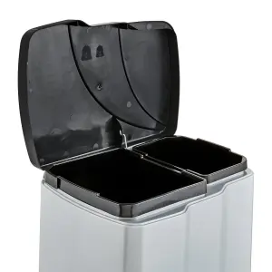 Keeeper Pedal Bin with 2 Waste Compartments 7 Litre + 15 Litre - Silver