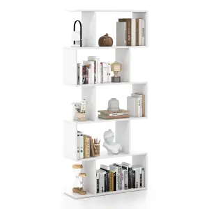 Costway 5-tier Bookcase S-Shaped Bookshelf Wooden Storage Display Rack