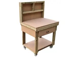 Wooden MDF top workbench, tool cabinet with drawer (V.1) (H-90cm, D-70cm, L-90cm) with back and wheels