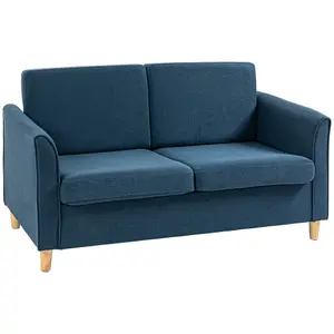 HOMCOM Double Seat Sofa Linen Upholstery Loveseat Couch w/ Armrests, Blue