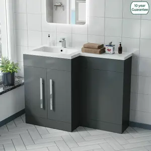 Nes Home Aric 1100mm Bathroom Basin Sink Vanity Grey Unit Cabinet Furniture Left Hand