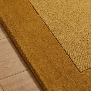 Handmade Luxurious Easy to Clean Modern Wool Bordered Mustard Plain Wool Living Room & Bedroom Rug-160cm X 230cm