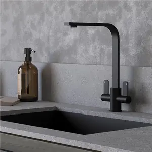 Liquida EB403MB Flat Style Modern Dual Lever Matt Black Kitchen Mixer Tap