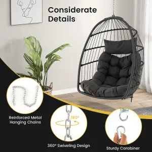 Costway Hanging Egg Chair Egg Swing Hammock Chair w/ Head Pillow & Large Seat Cushion