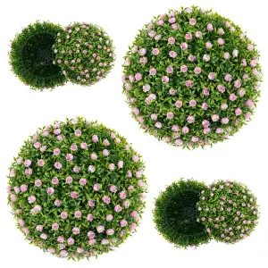 COSTWAY 2 PCS Artificial Plant Topiary Balls 37cm Faux Decorative Balls w/ Pink Flowers