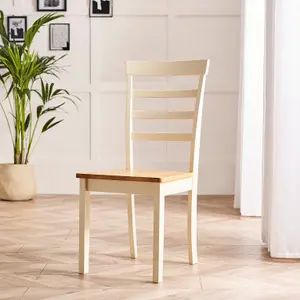 Furniturebox UK Salcombe Small Rectangular Wooden Table & 4 Whitby Cream Dining Chairs With Oak Colour Seats