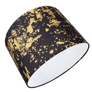 Modern Black Cotton Fabric Lamp Shade with Gold Foil Decor for Table or Ceiling