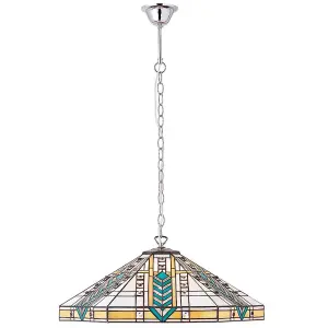 Tiffany Glass Hanging Ceiling Pendant Light Chrome Art Deco Large Shade i00134