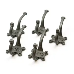 Oakcrafts - Antique Cast Iron 2 Part Coat Hook GNER 125mm - Pack of 5