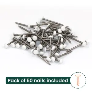 50pk UPVC Panel Pins 30mm Poly Top Pins Nails Plastic Headed Fascia Fixings Roofing Nails White