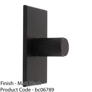 Reeded Cylinder Cabinet Door Knob & Matching Backplate - Matt Black 76 x 40mm