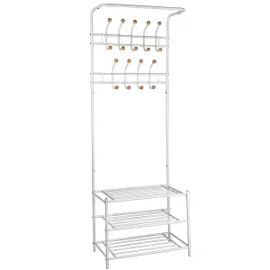 Wardrobe - shoe rack with 3 shelves, 18 hooks  - white