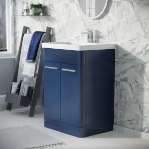 Nes Home 600mm Freestanding Vanity Unit Cabinet and Wash Basin Royal Blue