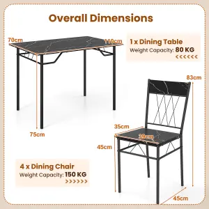 COSTWAY Set of 5 Dining Table Chairs Set 110 x 70 cm Rectangular Kitchen Table for 4