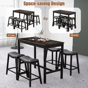 Costway 5PCS Dining Table Set Kitchen Counter Height Table with 4 Upholstered Stools