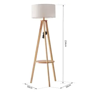 HOMCOM Floor Lamp Bedside Light Free Standing Tripod Holder Storage Shelf Linen